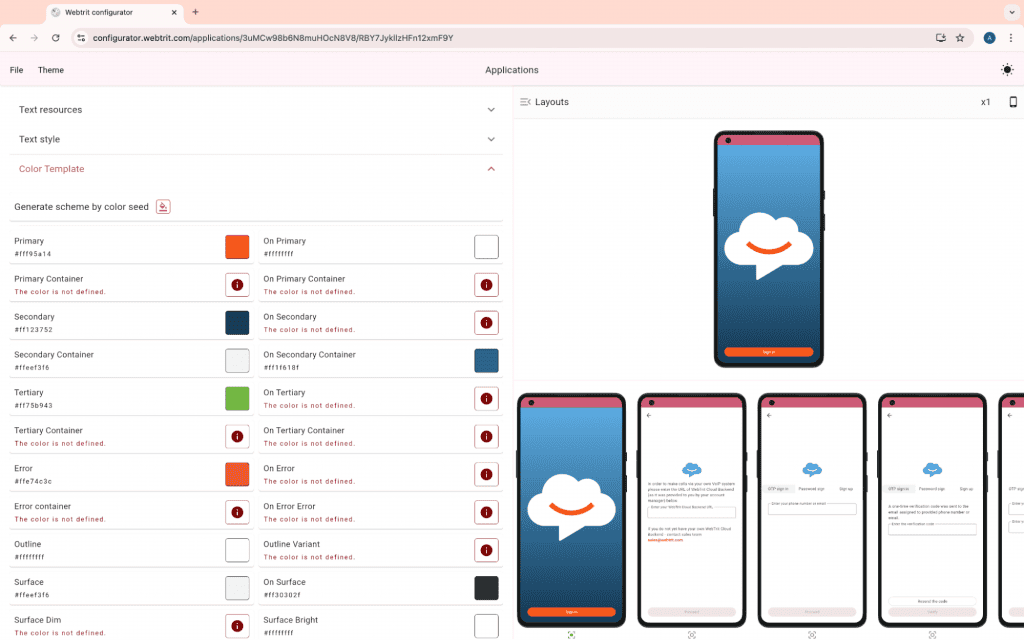 Custom softphone app applying different colors